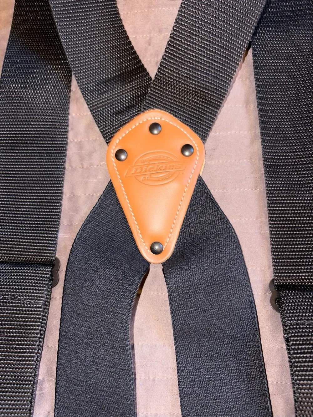Dickies Black Suspenders with Tan Leather Accents